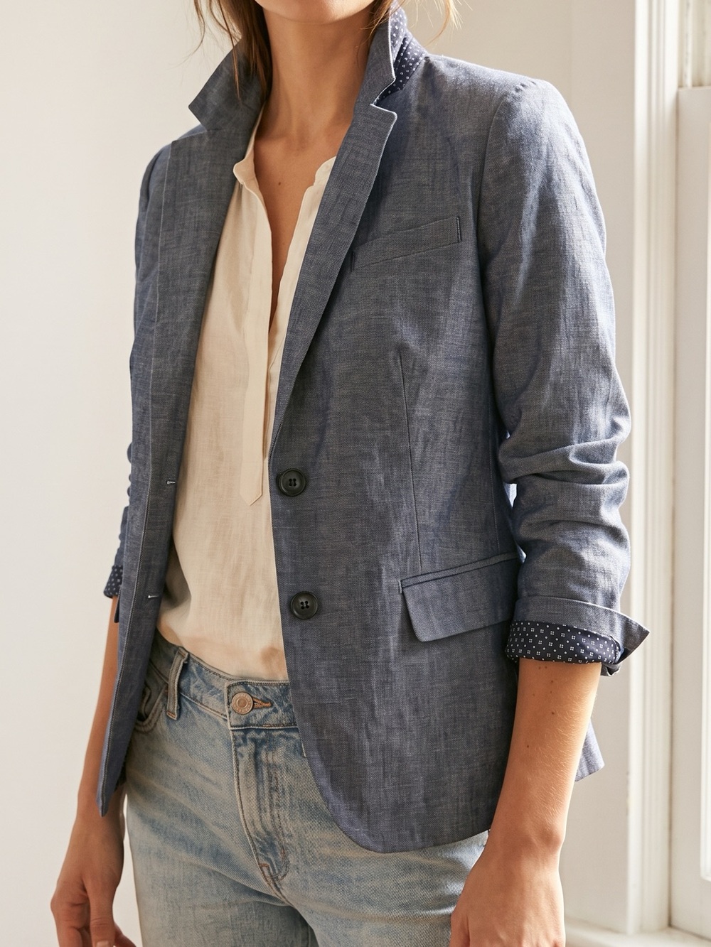 Express Women's Chambray-Style Blue Blazer